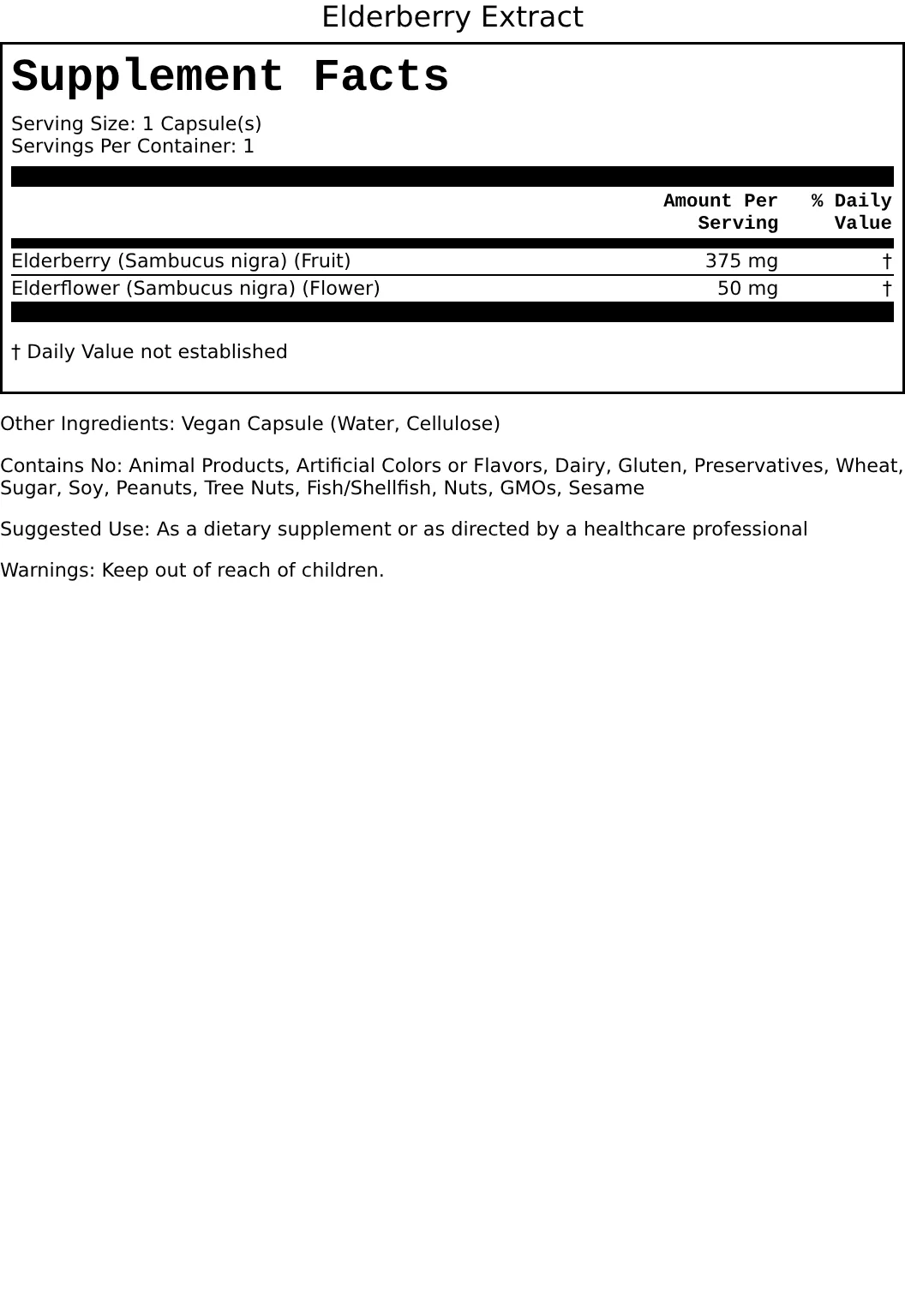 Supplement Facts for Elderberry