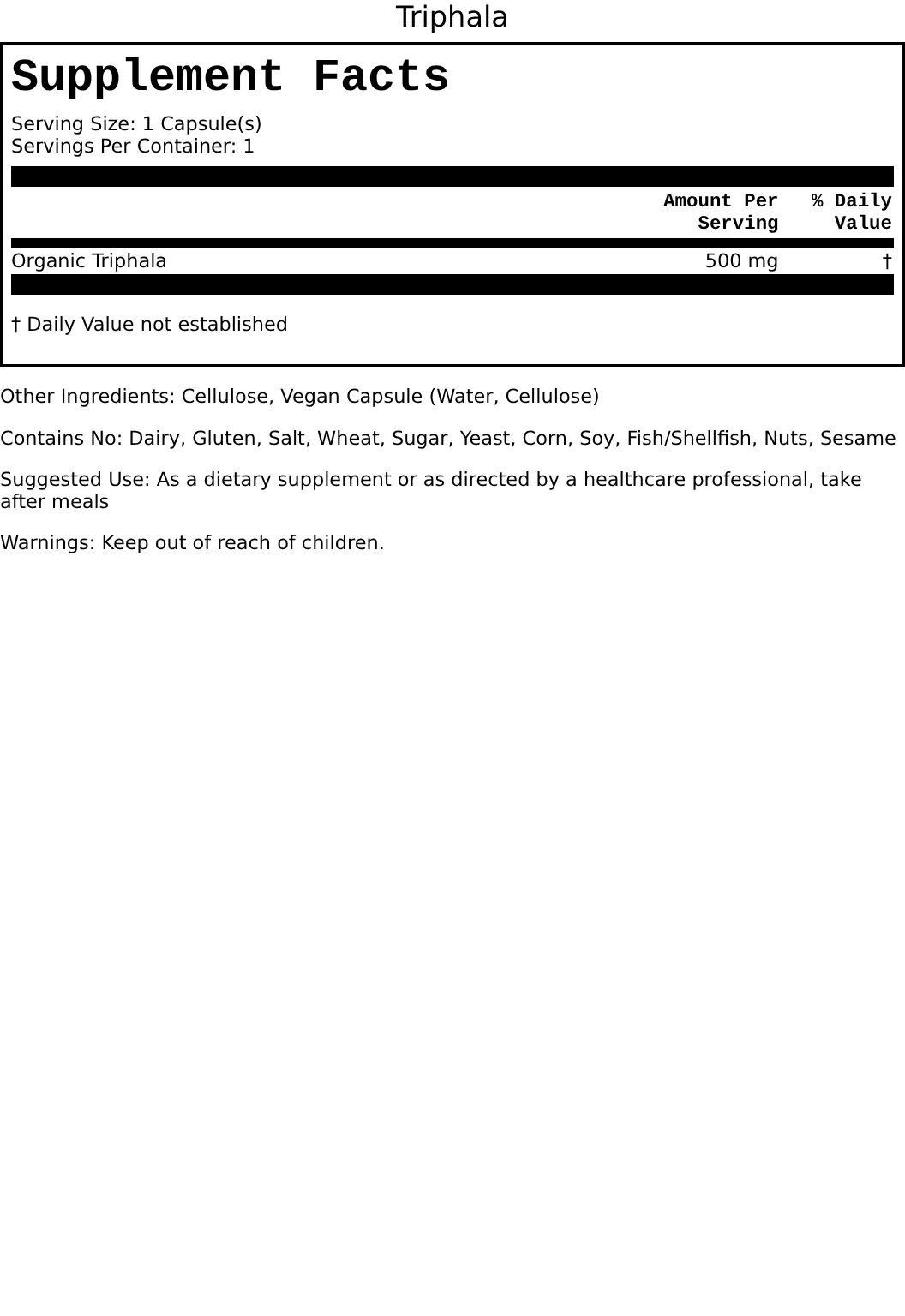 Supplement Facts for Triphala