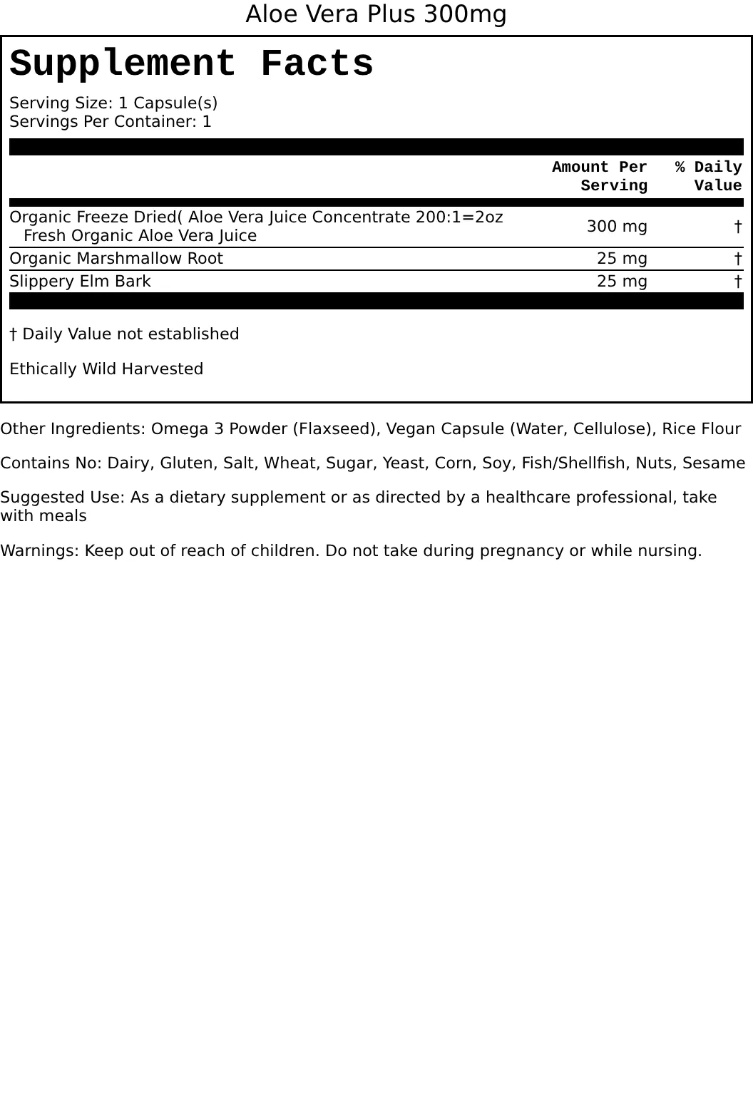 Supplement Facts for Soothing Fiber Formula