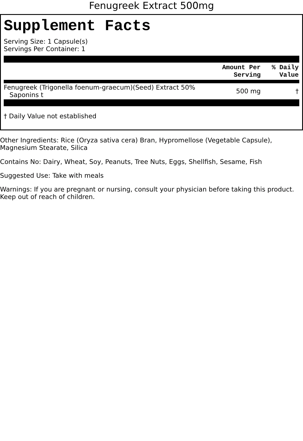 Supplement Facts for Fenugreek