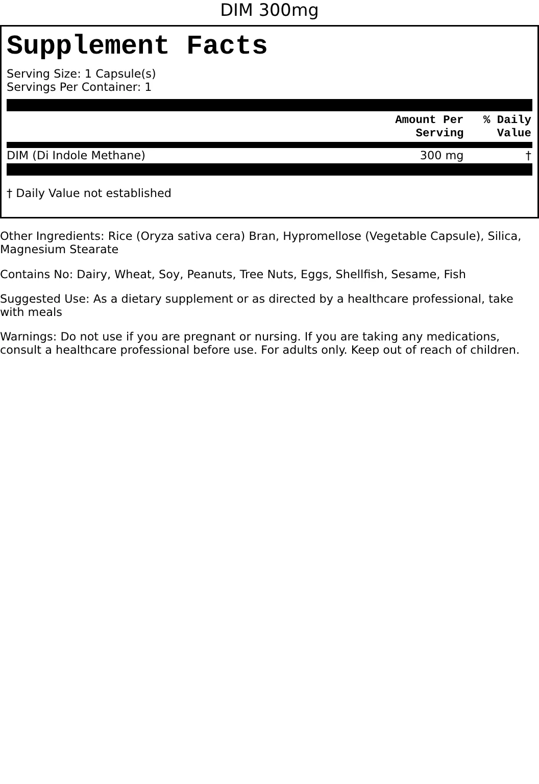 Supplement Facts for DIM