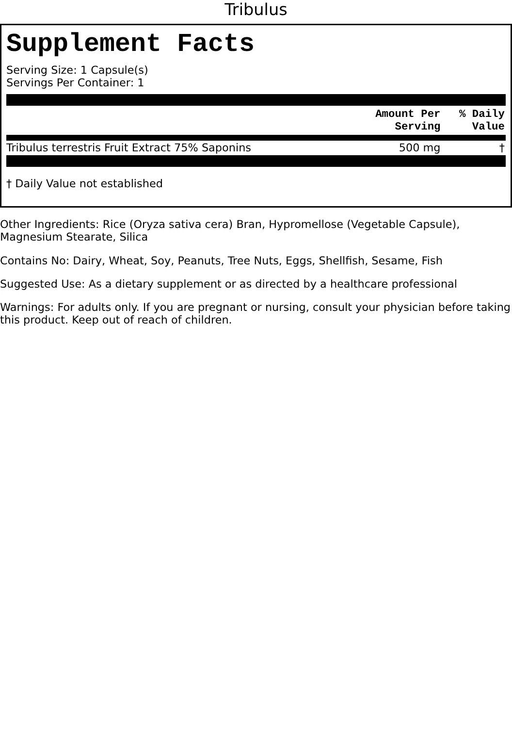 Supplement Facts for Tribulus