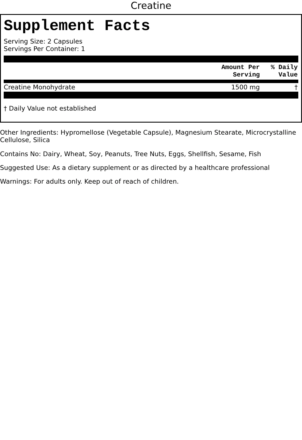 Supplement Facts for Creatine