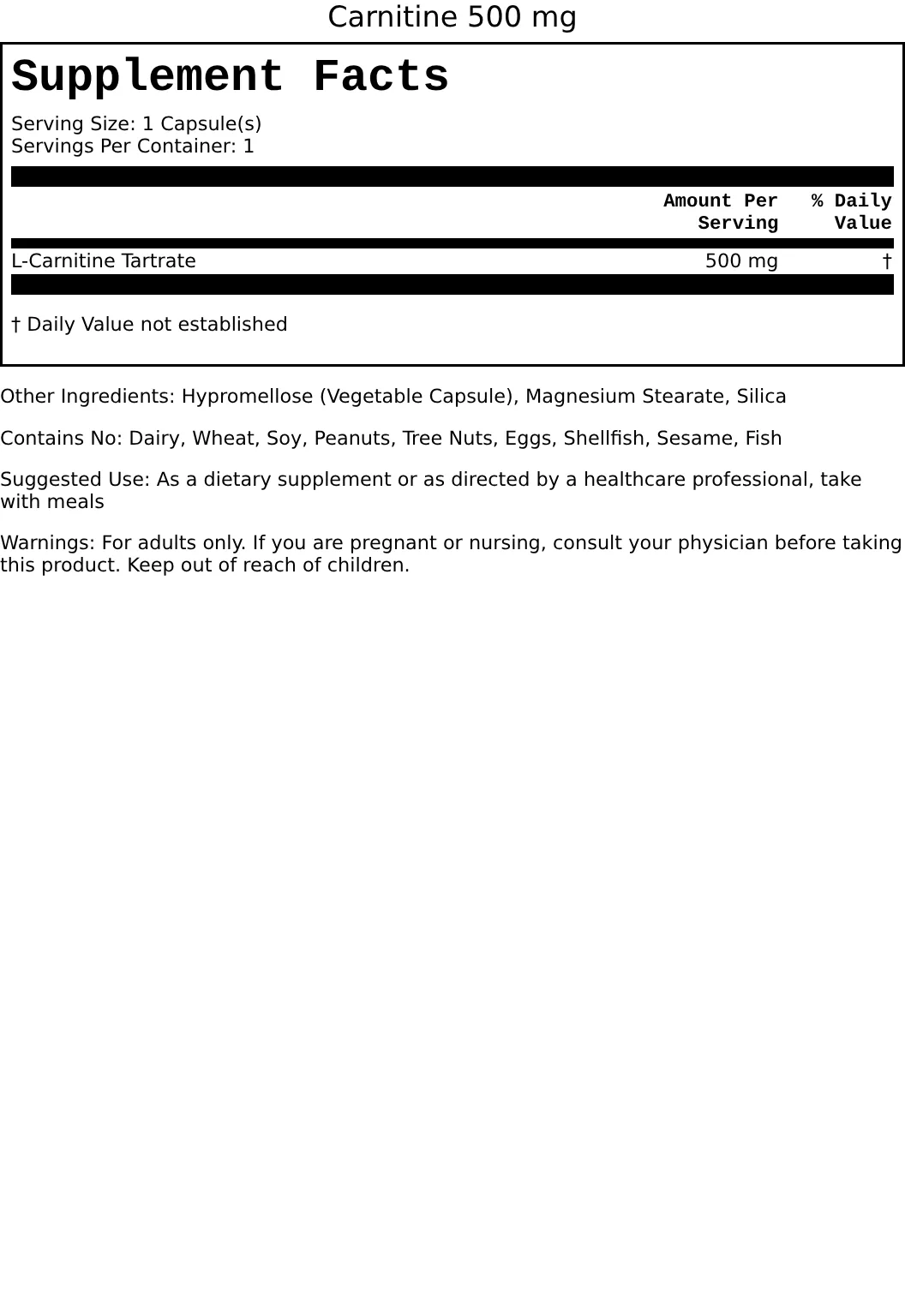 Supplement Facts for Carnitine