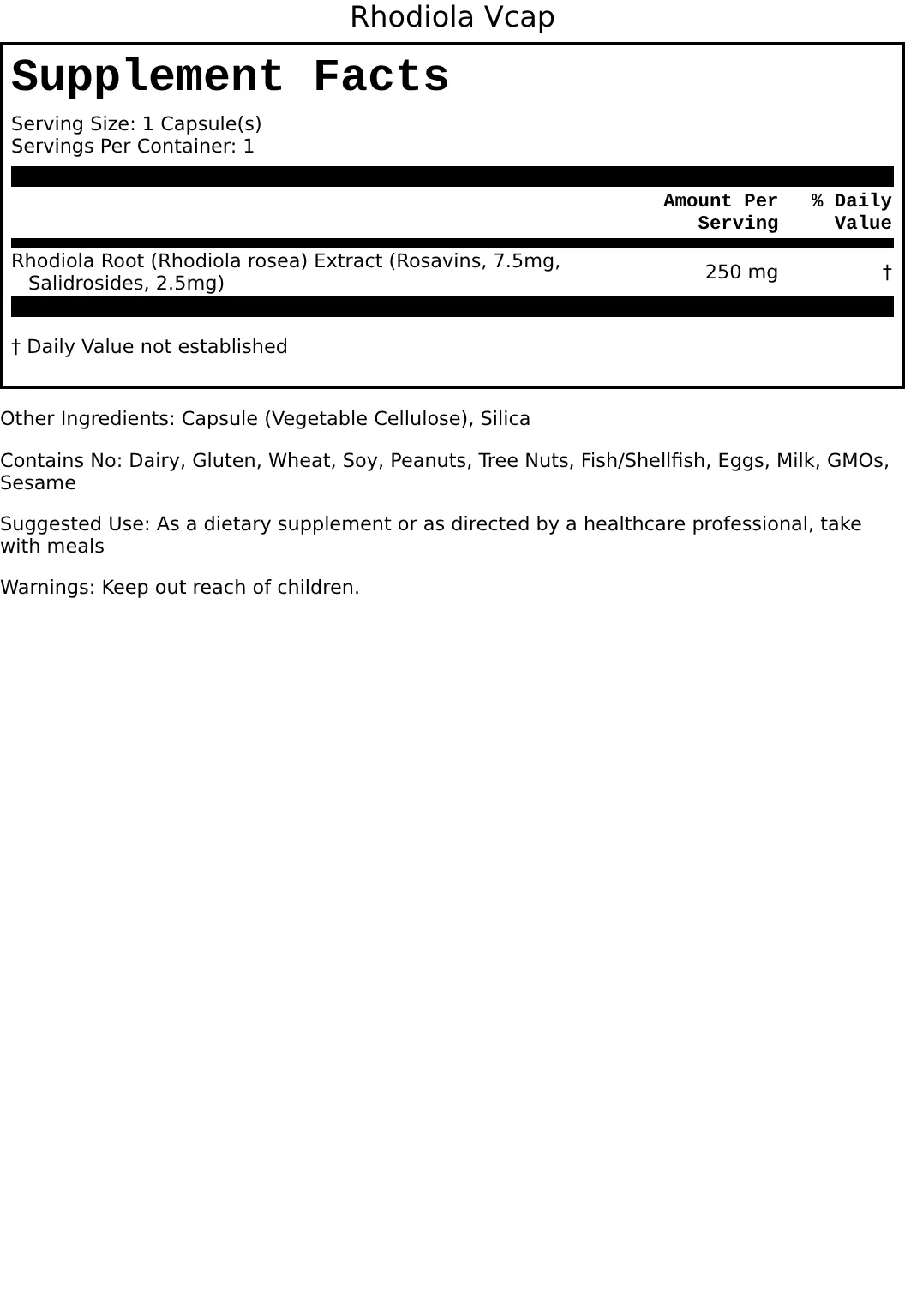 Supplement Facts for Rhodiola