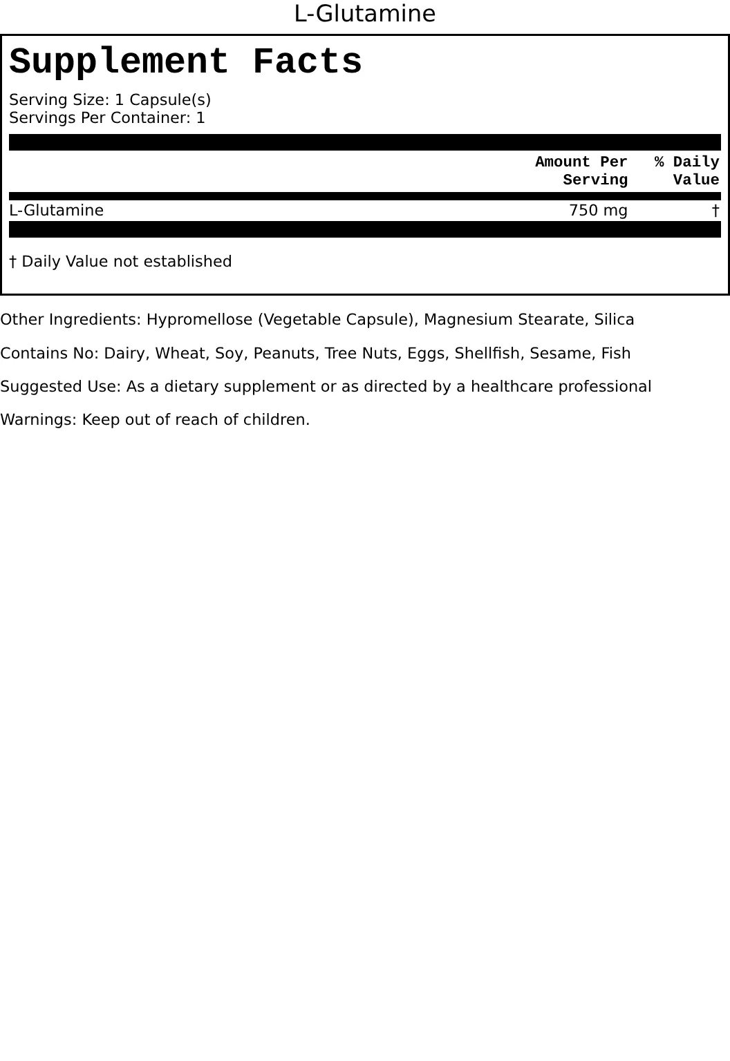 Supplement Facts for Glutamine
