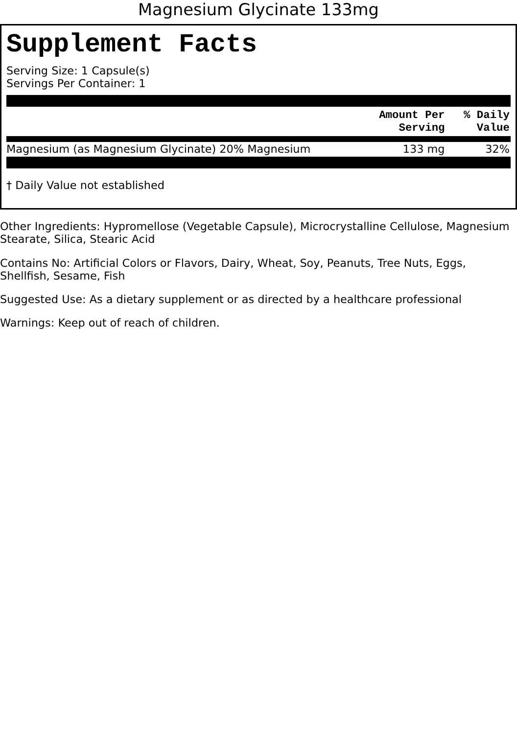 Supplement Facts for Magnesium