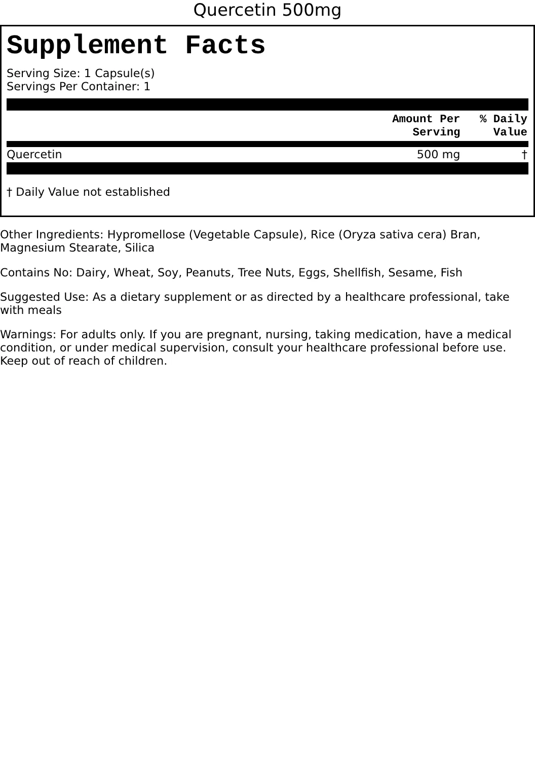 Supplement Facts for Quercetin
