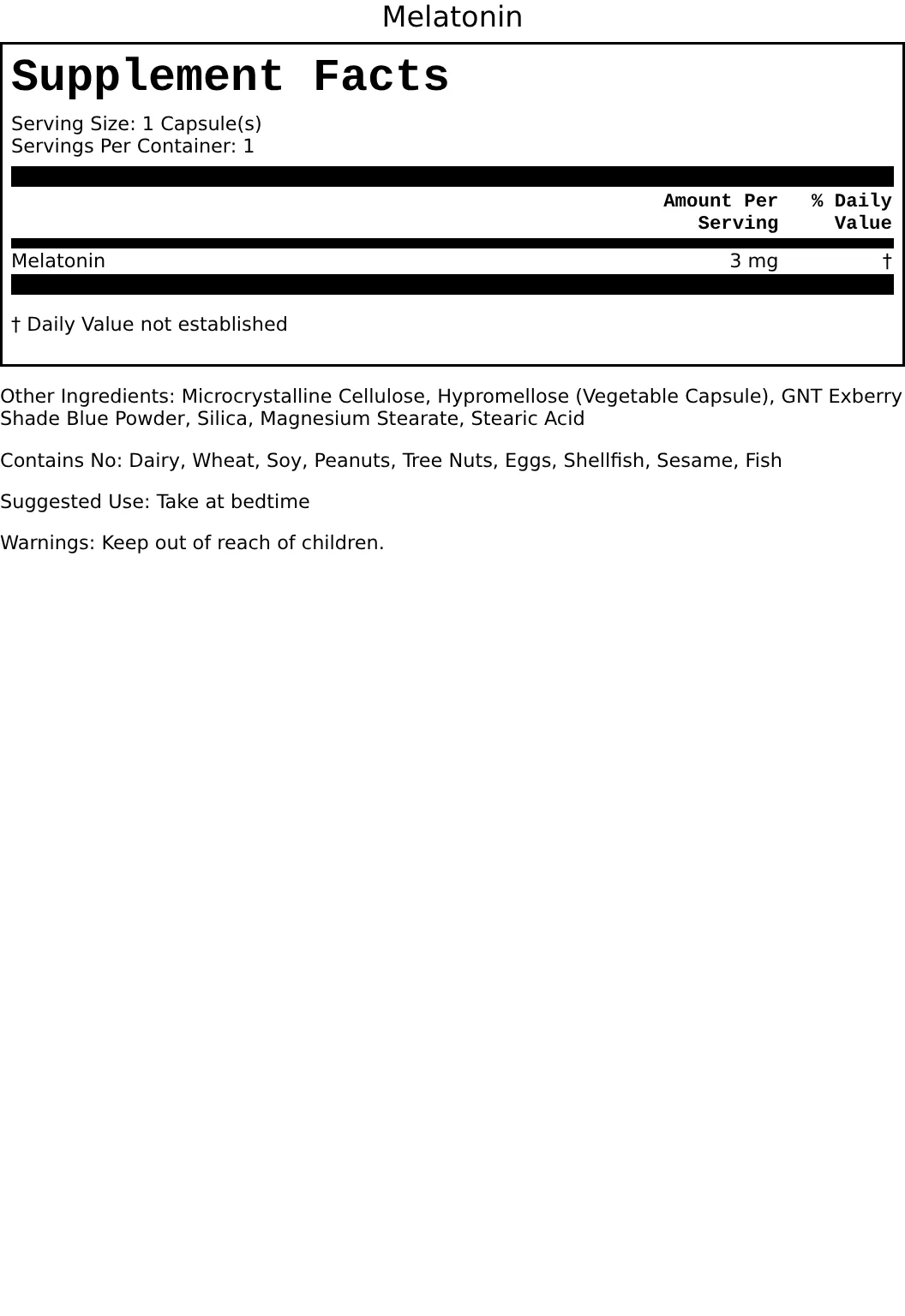 Supplement Facts for Melatonin