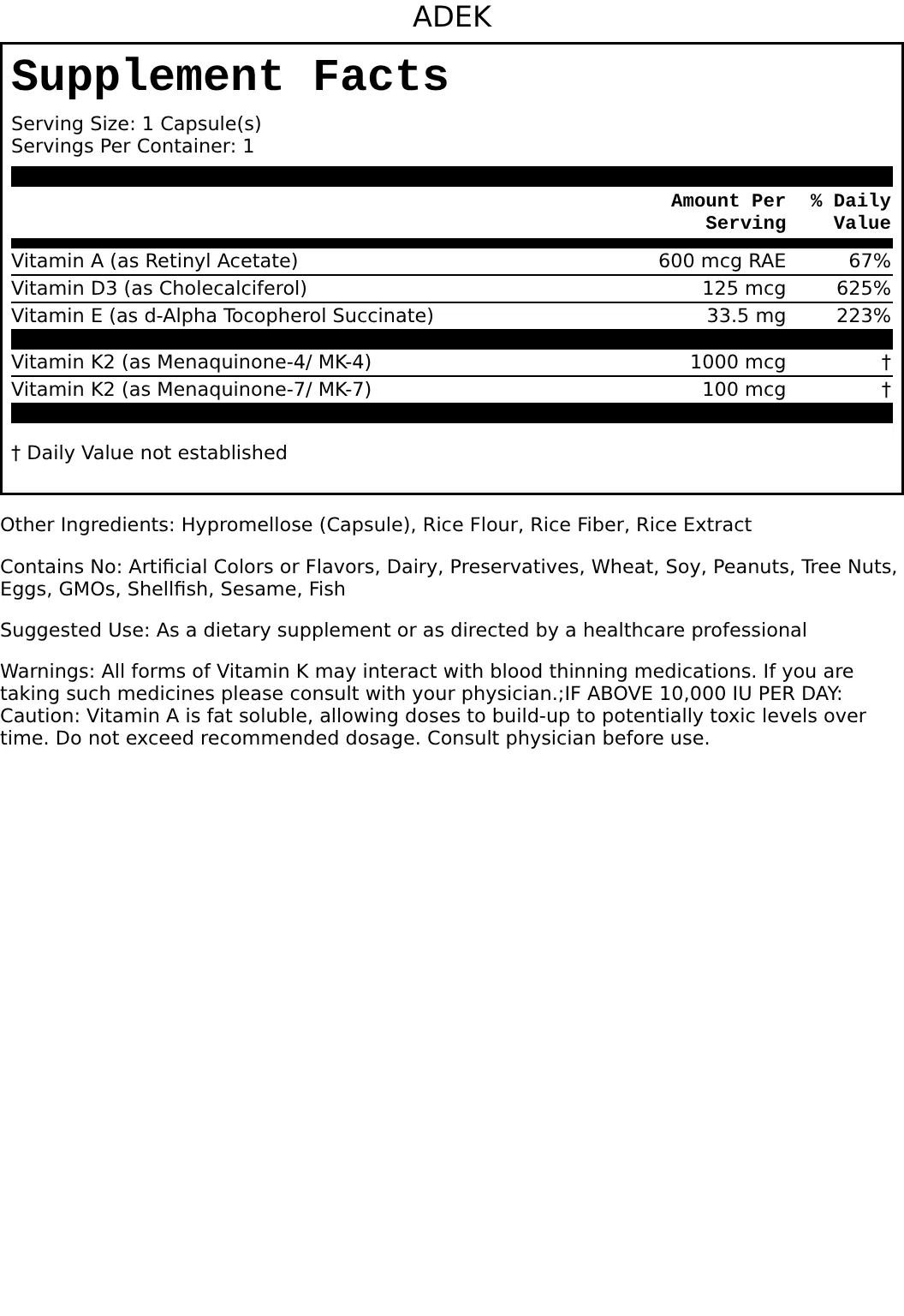Supplement Facts for D Complex
