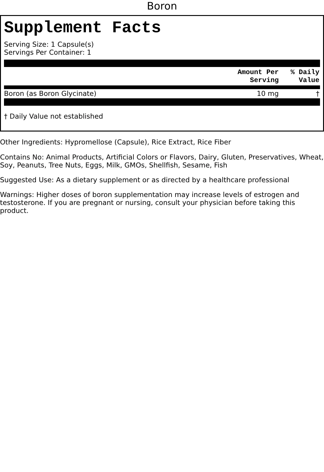 Supplement Facts for Boron