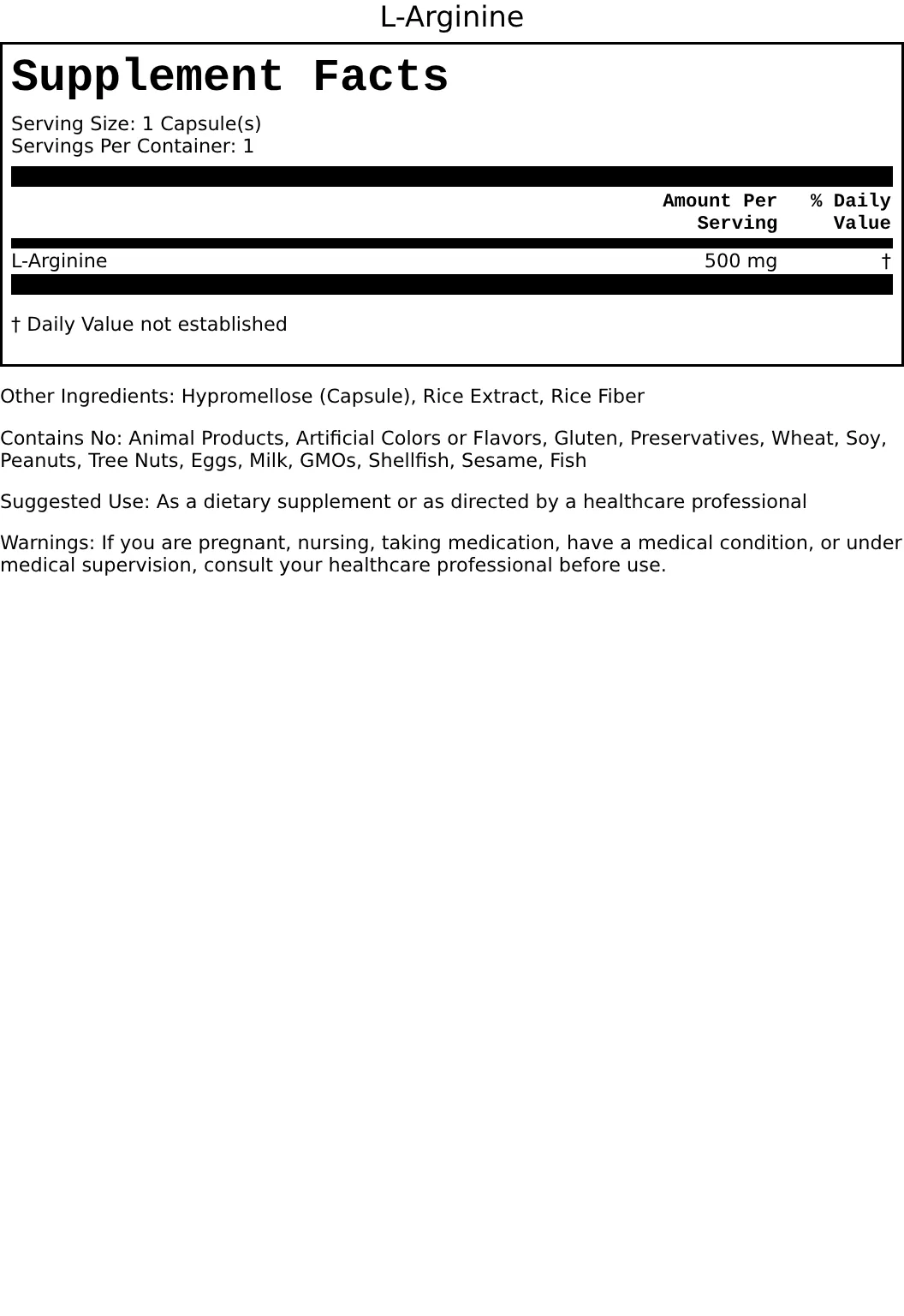 Supplement Facts for Arginine