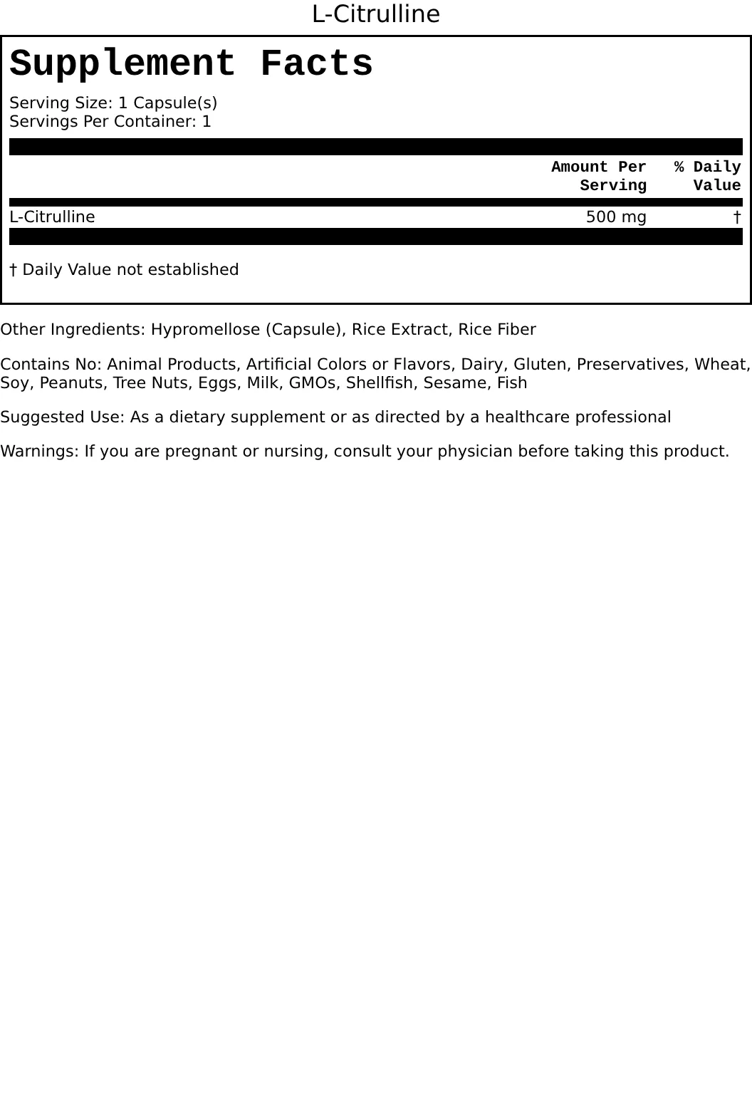 Supplement Facts for Citrulline