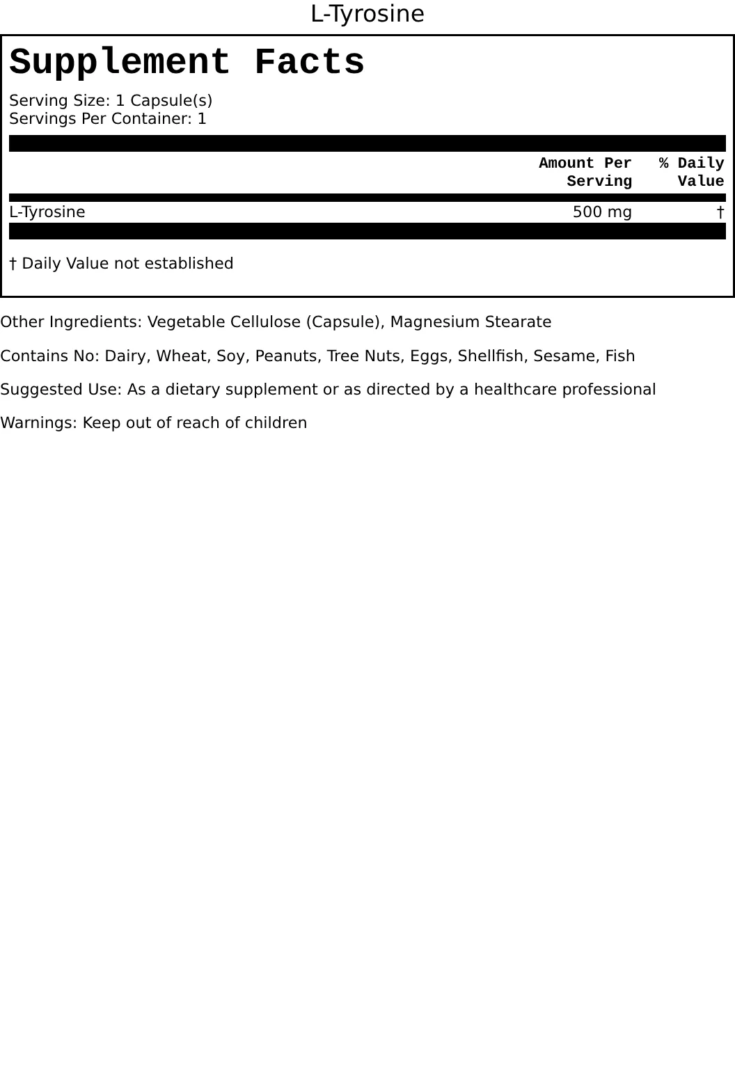 Supplement Facts for Tyrosine
