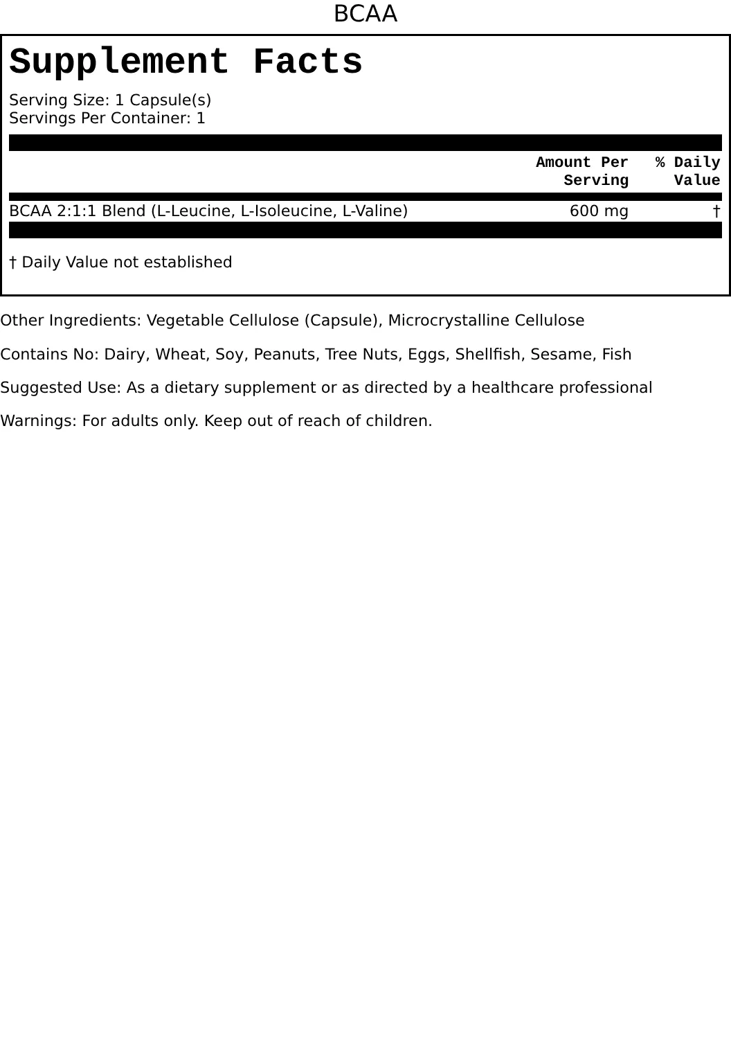 Supplement Facts for BCAA