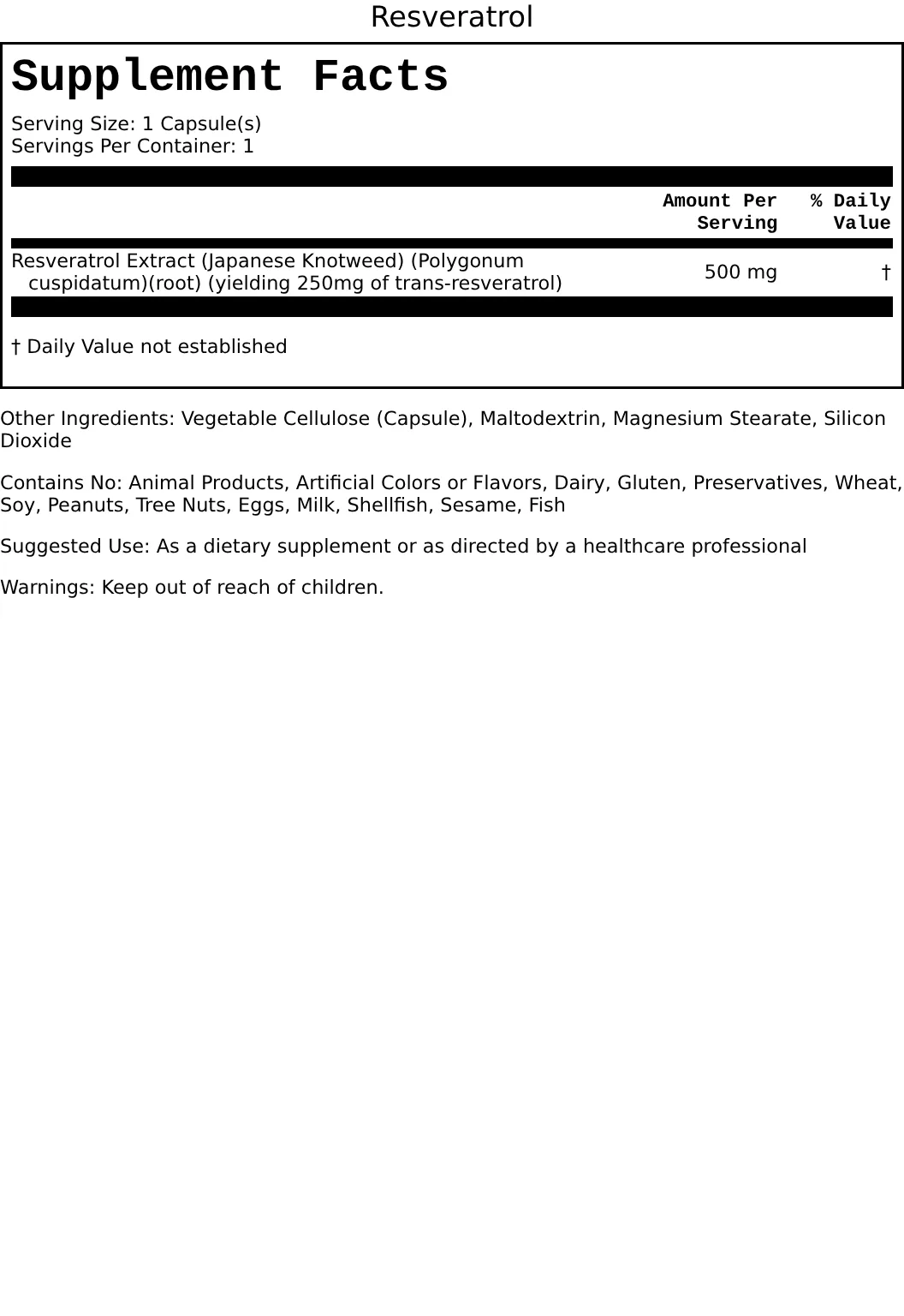 Supplement Facts for Resveratrol