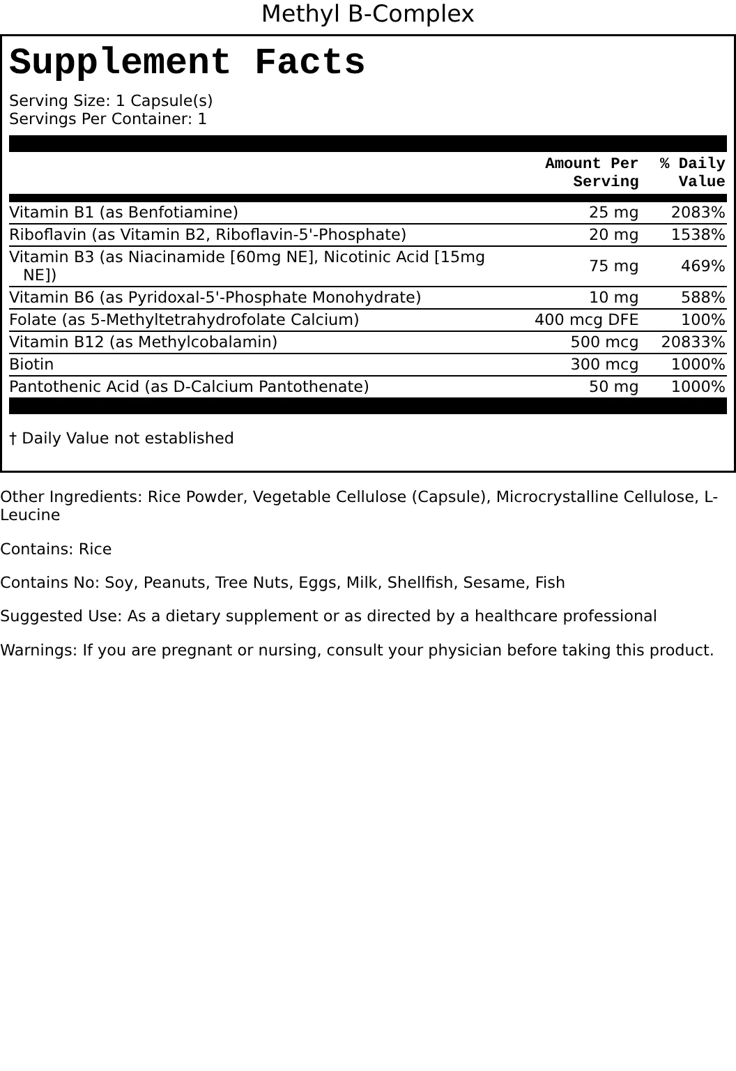 Supplement Facts for Methyl B-Complex