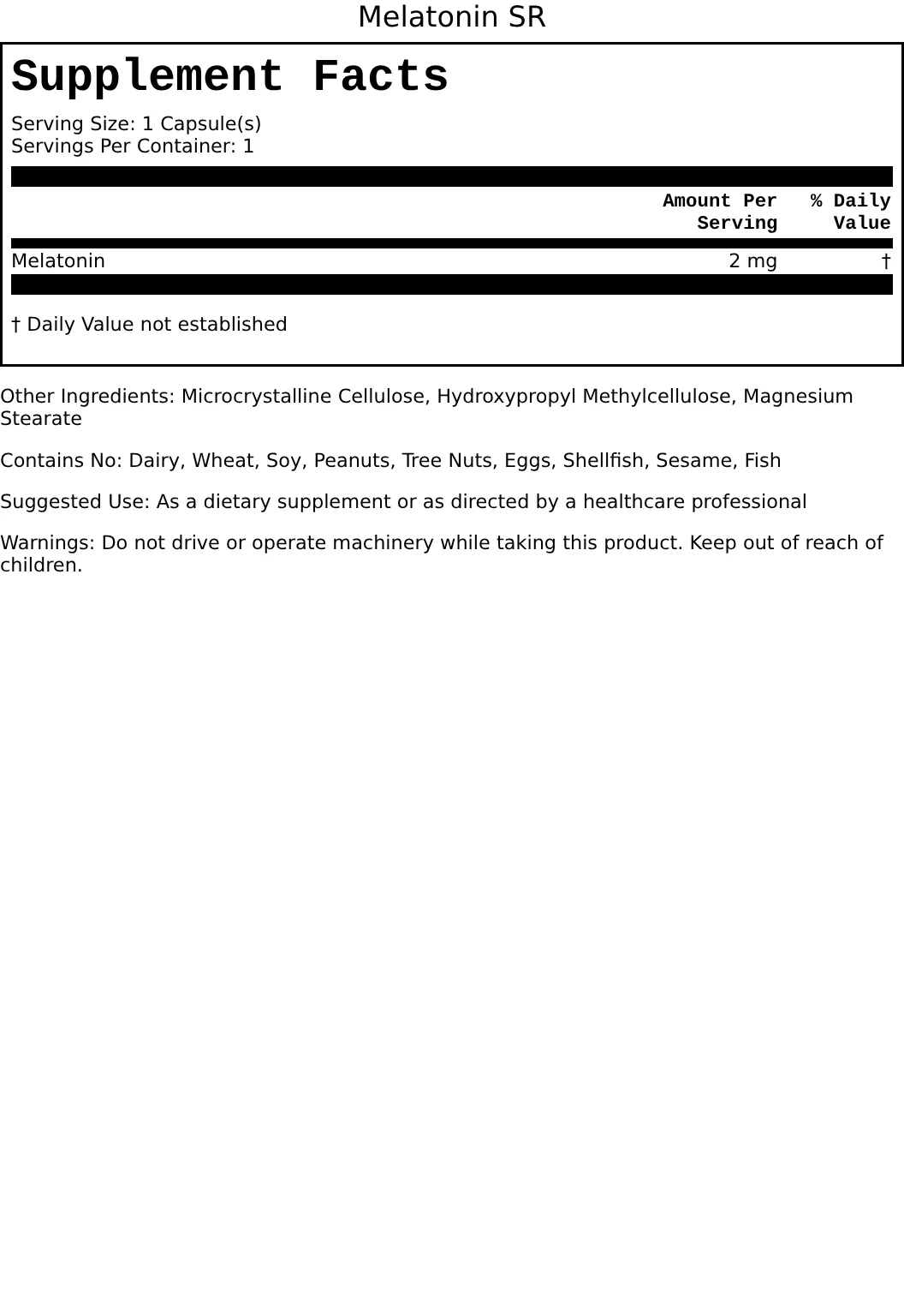 Supplement Facts for Melatonin SR