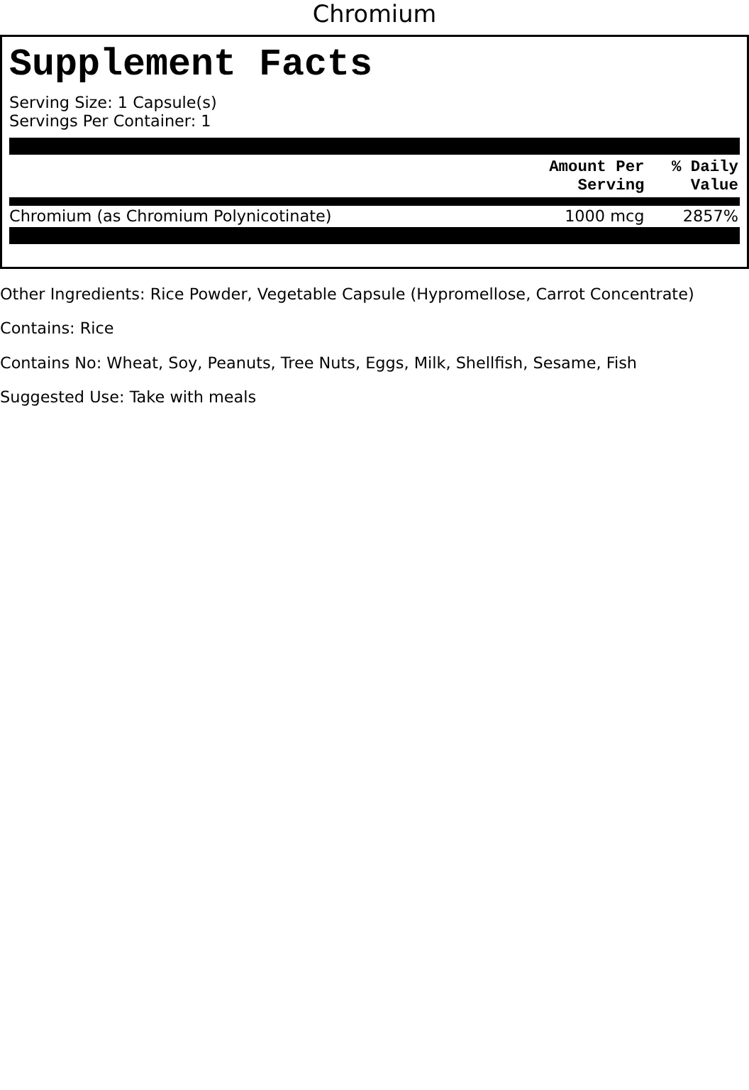 Supplement Facts for Chromium