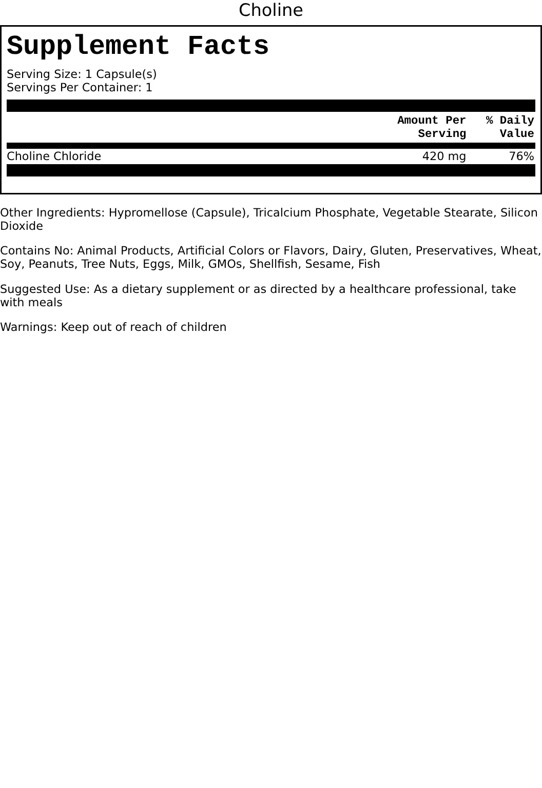 Supplement Facts for Choline