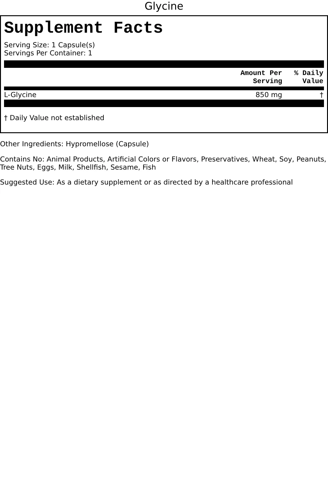 Supplement Facts for Glycine