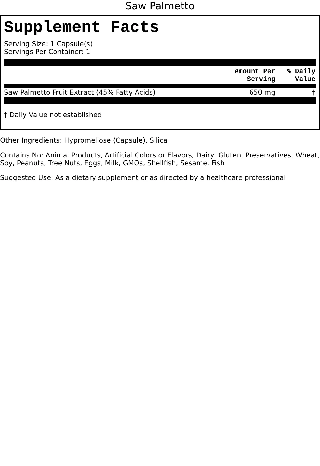 Supplement Facts for Saw Palmetto