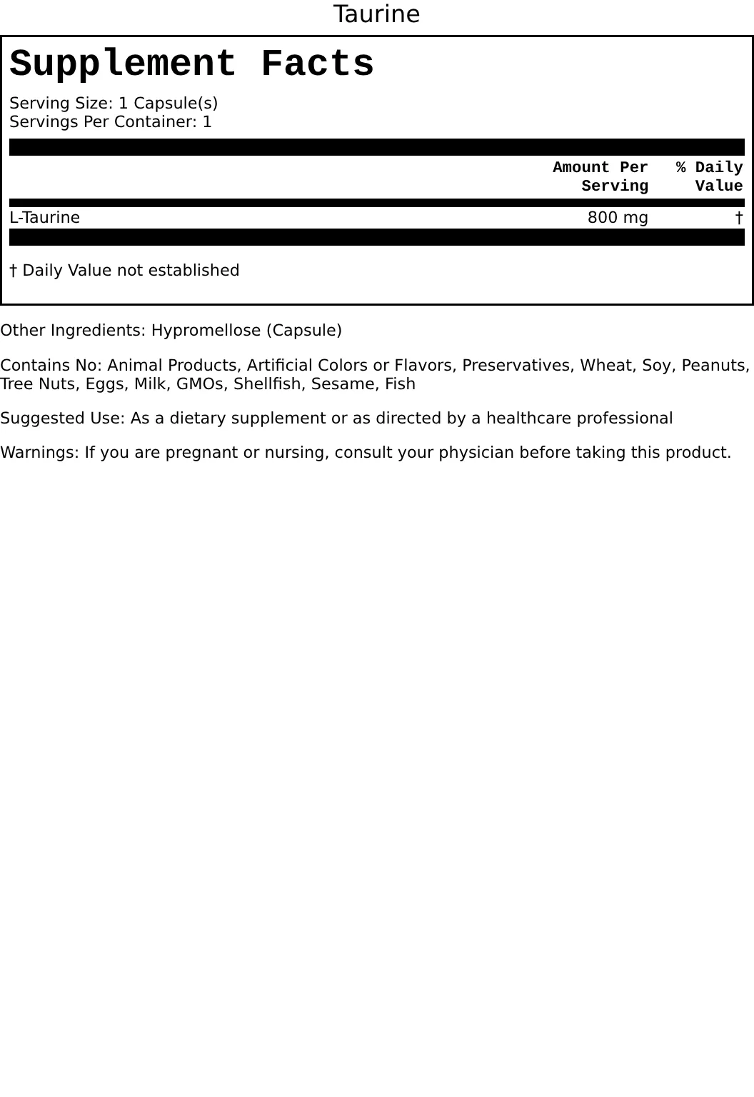 Supplement Facts for Taurine