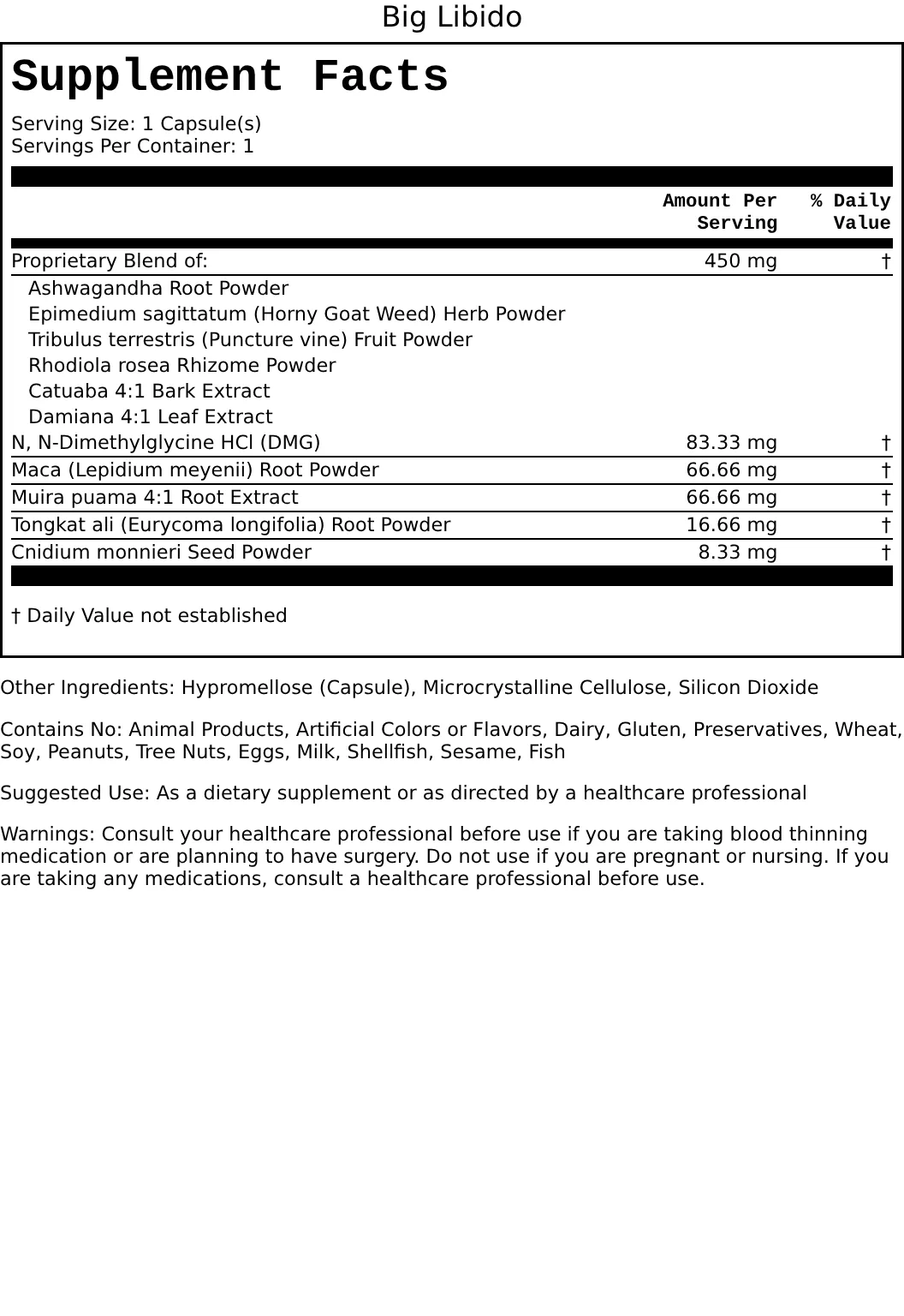 Supplement Facts for Big Libido