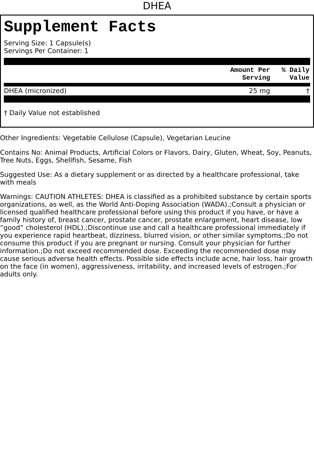 Supplement Facts for DHEA