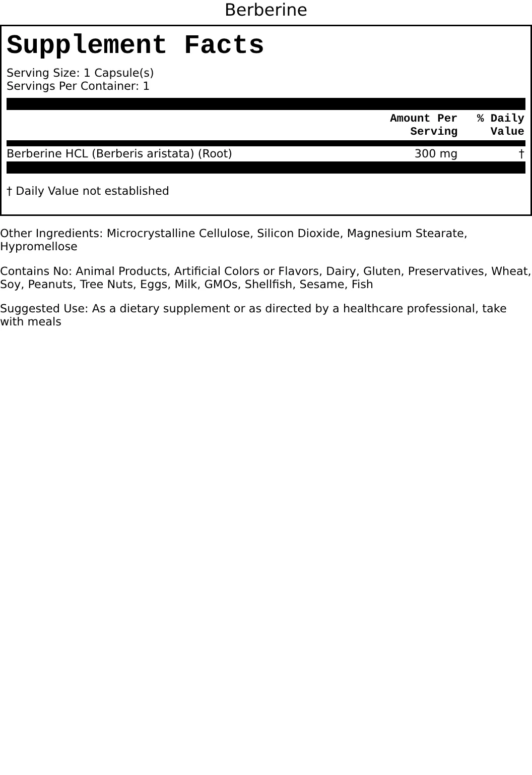 Supplement Facts for Berberine 300mg