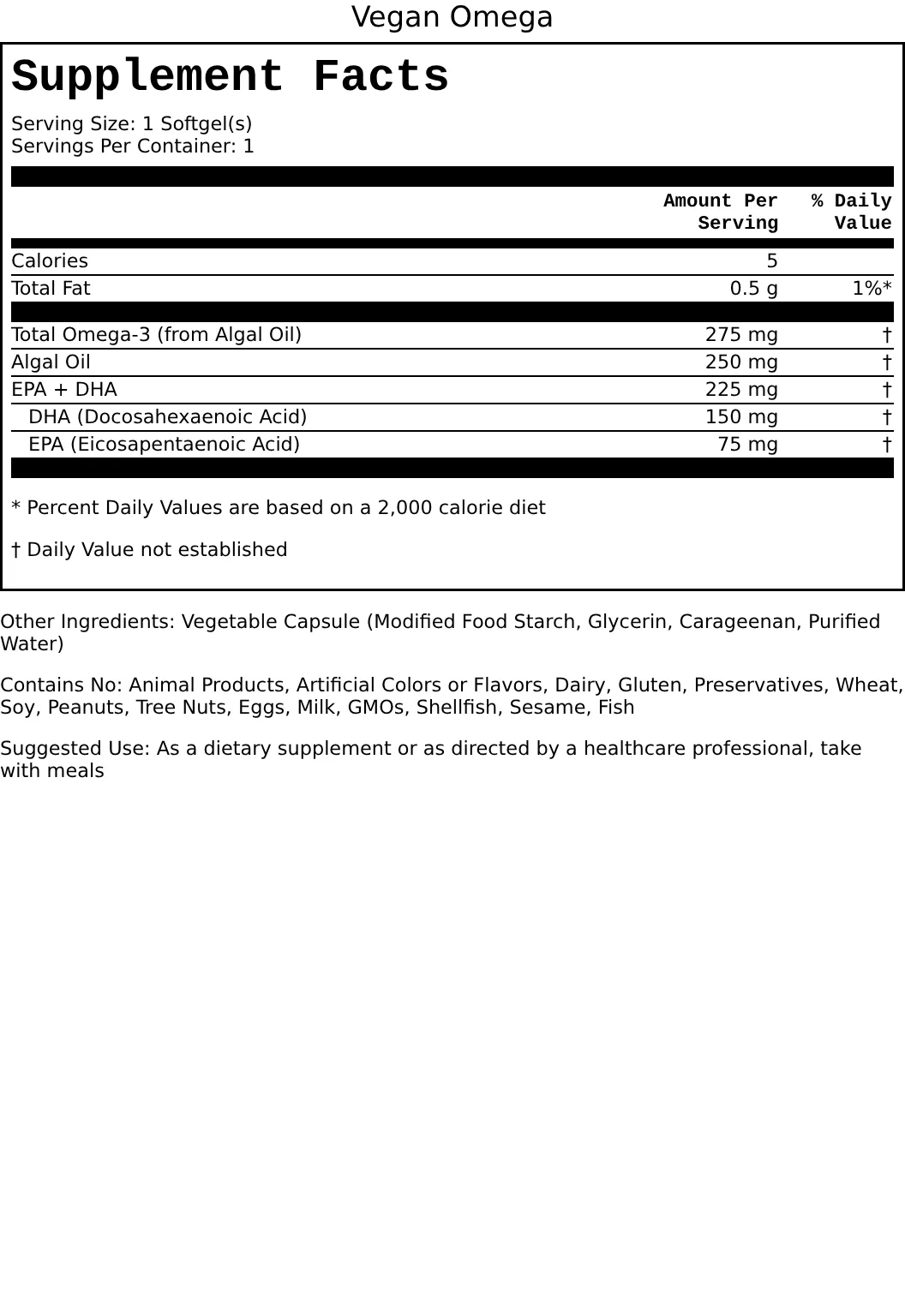 Supplement Facts for Vegan Omega