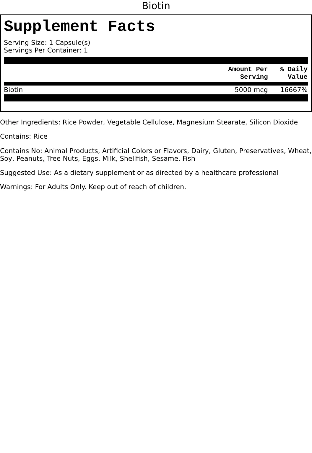 Supplement Facts for Biotin