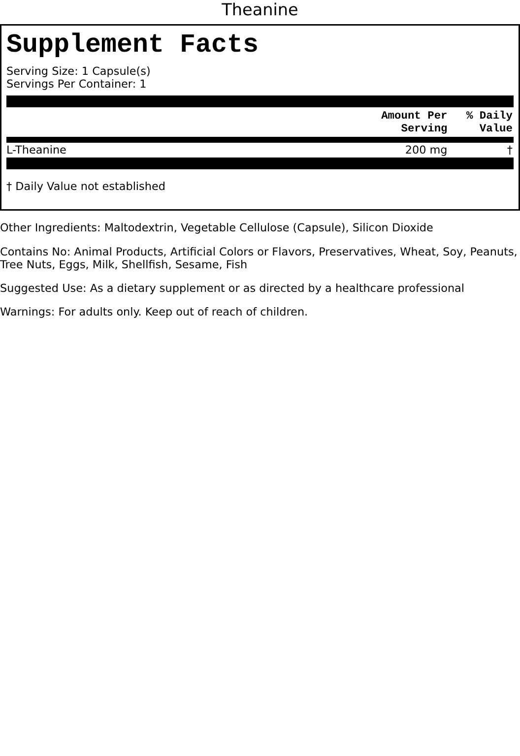Supplement Facts for Theanine