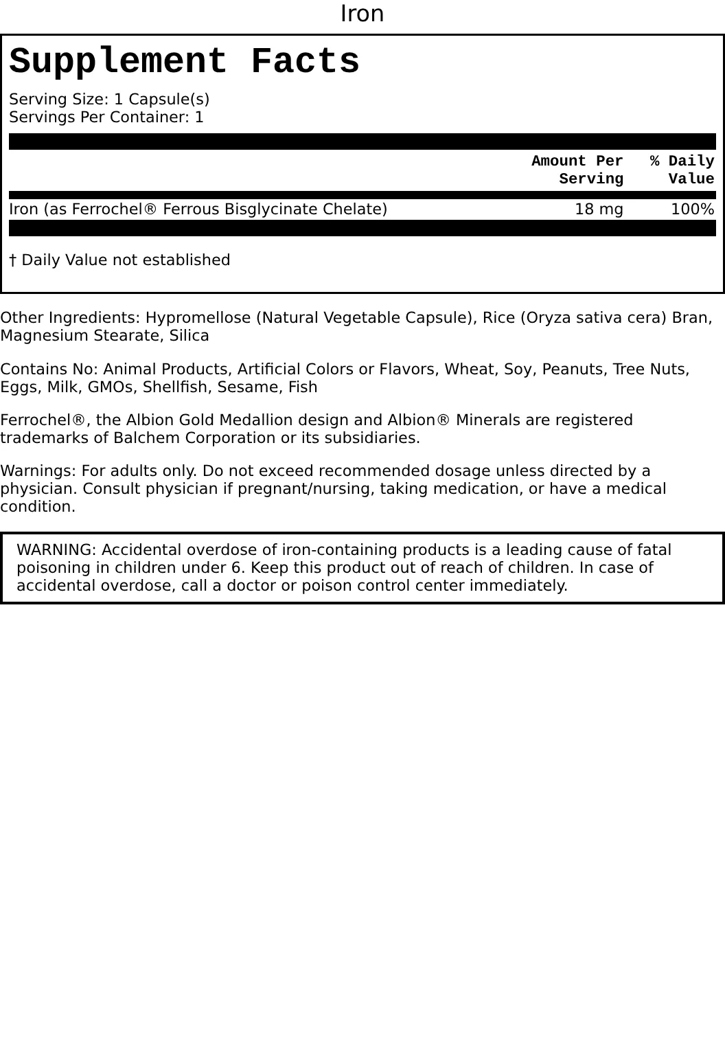 Supplement Facts for Iron